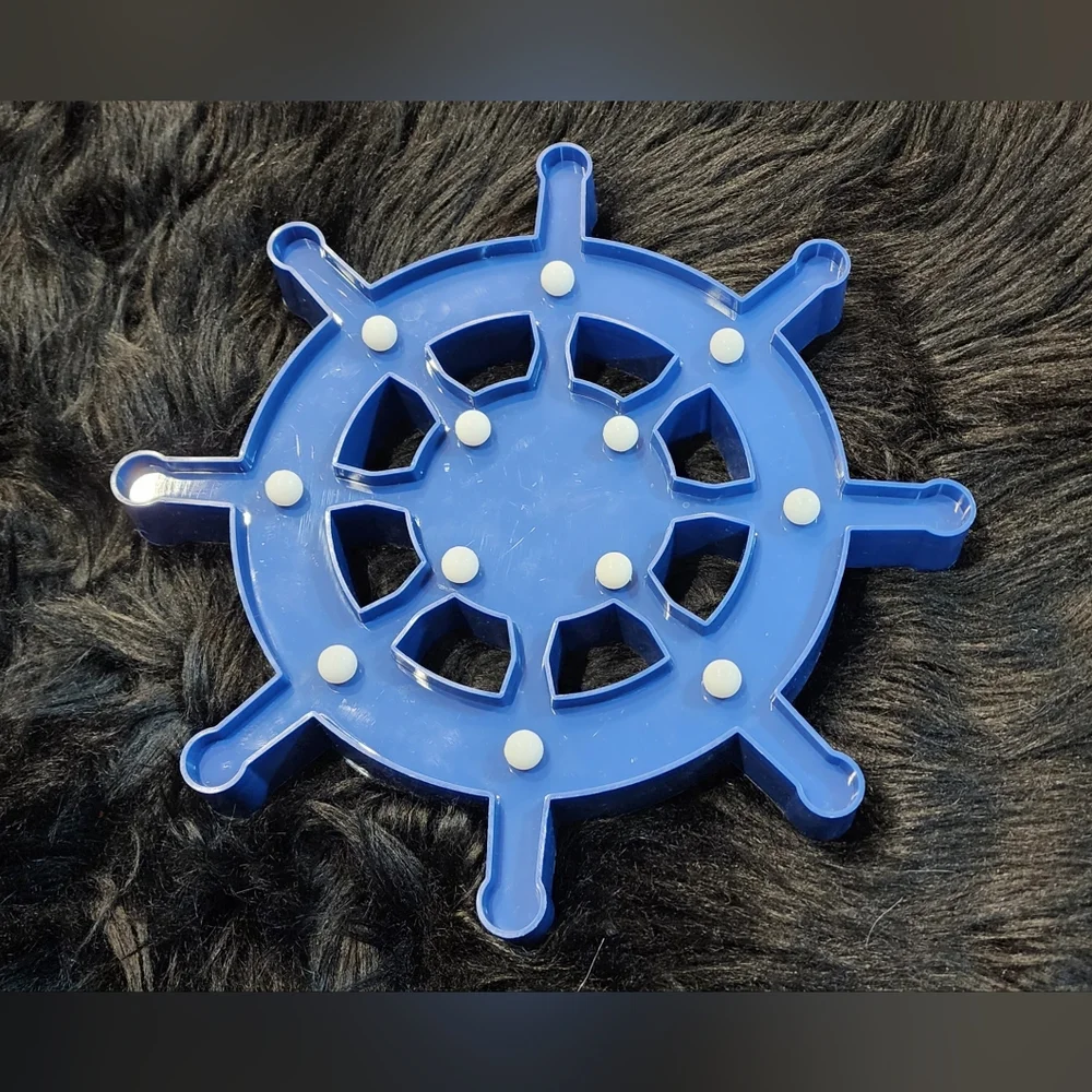 Blue Ship Wheel Light up Wall Decor, Beach Themed Kids Room Decor